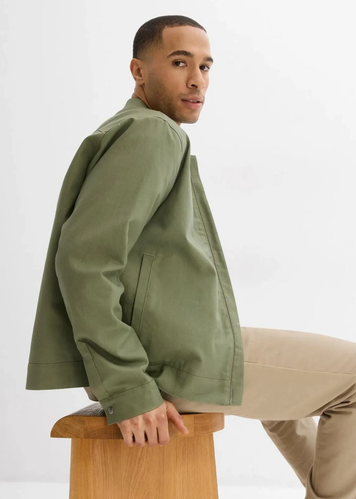 bonprix Große Größen|Jacken & Mäntel|Übergangsjacke aus reiner Baumwolle oliv