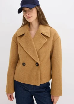 bonprix Bekleidung·Hosen|Jacken & Mäntel|Übergangsjacke in Wolloptik haselnuss