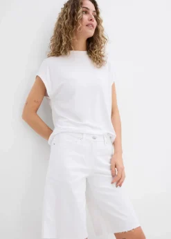 bonprix Bekleidung·Outdoorbekleidung|Bekleidung·Kleider|Bermuda mit offener Saumkante weiß