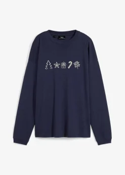 bonprix Shirts & Tops|Besticktes Weihnachts-Langarmshirt, oversized dunkelblau