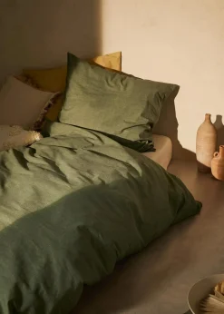 bonprix Bettwäsche|Bettwäsche in Leinenoptik olivgrün