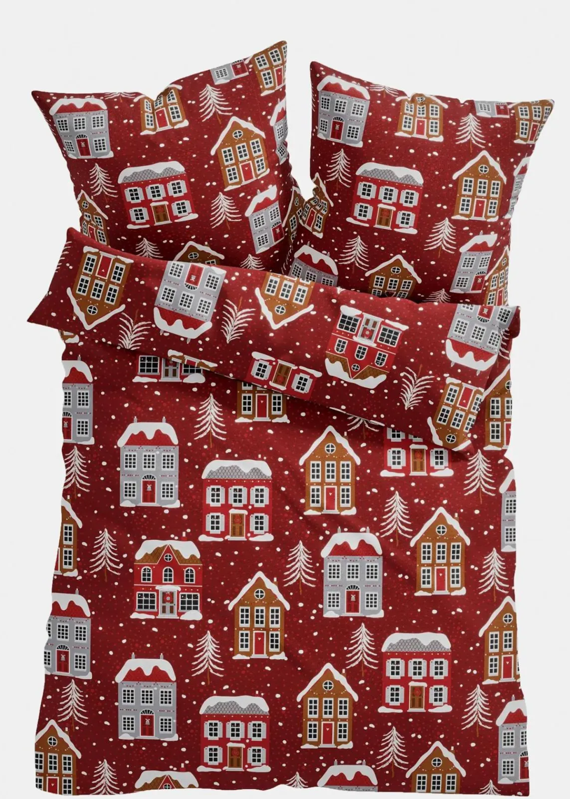 bonprix Bettwäsche|Weihnachtsdeko & -Textilien·Bettwäsche|Bettwäsche mit Häusern rot