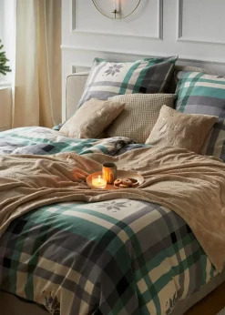 bonprix Bettwäsche|Weihnachtsdeko & -Textilien·Bettwäsche|Bettwäsche mit Karos grün/creme