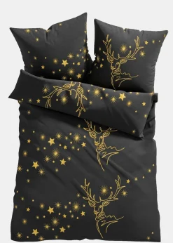 bonprix Bettwäsche|Weihnachtsdeko & -Textilien·Bettwäsche|Bettwäsche mit Sternen und Hirsch schwarz/gold