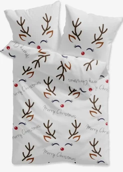 bonprix Bettwäsche|Weihnachtsdeko & -Textilien·Bettwäsche|Bettwäsche mit witzigem Rentier-Motiv und Schriftzug weiß