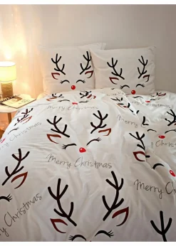 bonprix Bettwäsche|Weihnachtsdeko & -Textilien·Bettwäsche|Bettwäsche mit witzigem Rentier-Motiv und Schriftzug weiß