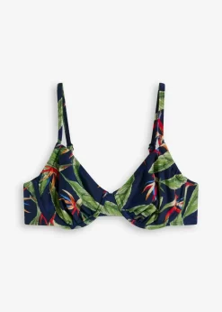 bonprix Große Cups D-F|Nachhaltigere Materialien|Bügel Bikini Oberteil dunkelblau floral