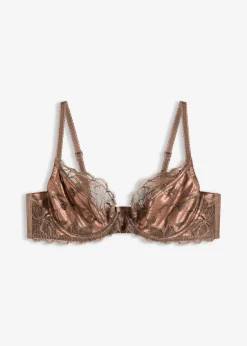 bonprix Große Cups D-H|Bhs|Bügel-BH aus zweifarbiger Spitze lehmbraun/schokosorbet