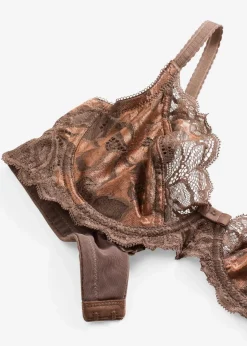 bonprix Große Cups D-H|Bhs|Bügel-BH aus zweifarbiger Spitze lehmbraun/schokosorbet