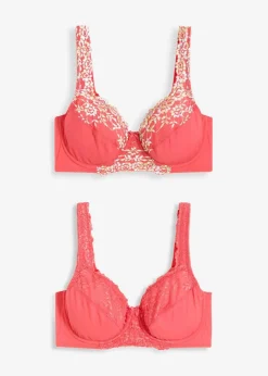 bonprix Wäsche·Bhs|Nachhaltigere Materialien|Bügel-BH mit filigraner Spitze (2er Pack) paradiespink geblümt + paradiespink