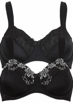 bonprix Große Cups D-H|Bhs|Bügel-BH mit gepolsterten Trägern (2er Pack) schwarz+schwarz/weiß