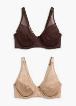 bonprix Wäsche·Dessous|Wäsche·Große Cups D-H|Bügel-BH mit Glanzeffekt (2er Pack) dunkelbraun+camel