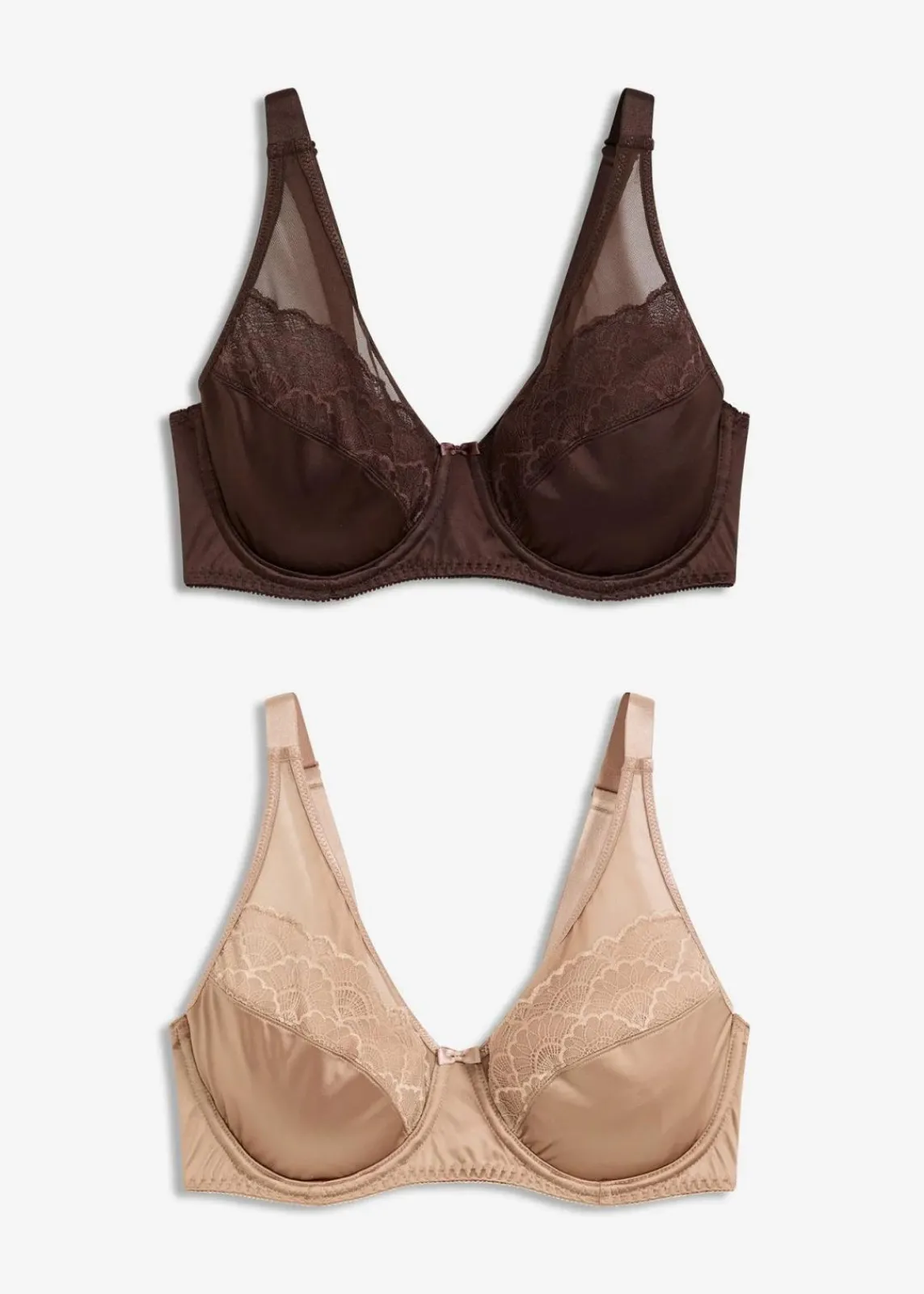 bonprix Wäsche·Dessous|Wäsche·Große Cups D-H|Bügel-BH mit Glanzeffekt (2er Pack) dunkelbraun+camel