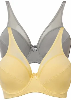 bonprix Große Cups D-H|Bhs|Bügel-BH mit Mesh (2er Pack) cremegelb+schattengrau