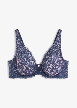 bonprix Große Cups D-H|Nachhaltigere Materialien|Bügel-BH mit zarter Spitze dunkelblau/puderflieder