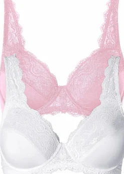 bonprix Große Cups D-H|Nachhaltigere Materialien|Bügel-BH mit zarter Spitze (2er Pack) rosa + weiss