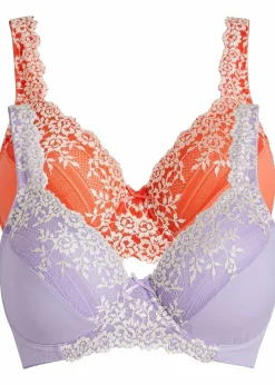 bonprix Große Cups D-H|Nachhaltigere Materialien|Bügel-BH mit zarter Spitze (2er Pack) lachsorange+hellviolett