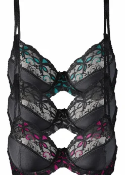 bonprix Große Cups D-H|Nachhaltigere Materialien|Bügel-BH mit zarter Spitze (3er Pack) sz/pink + sz/grau + sz/türkis
