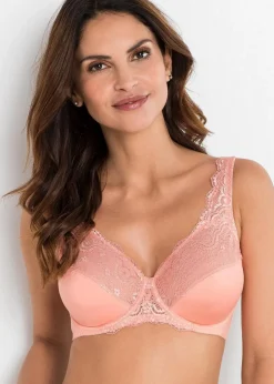 bonprix Große Cups D-H|Nachhaltigere Materialien|Bügel-BH mit zarter Spitze (2er Pack) lachsrosa + oliv