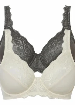 bonprix Große Cups D-H|Nachhaltigere Materialien|Bügel-BH mit zarter Spitze (2er Pack) naturbeige+anthrazit