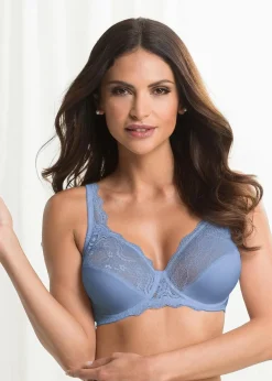 bonprix Große Cups D-H|Nachhaltigere Materialien|Bügel-BH mit zarter Spitze (2er Pack) mattblau + sandbeige