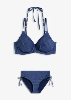 bonprix Bademode·Bikinis|Bikinis|Bügel-Bikini in Jeansoptik (2-tlg.Set) dunkelblau denim