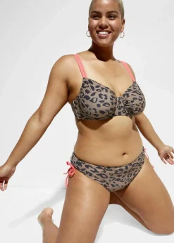 bonprix Große Cups D-F|Nachhaltigere Materialien|Bügel-Bikini mit Bindebändern (2-tlg.Set) beige/schwarz leo bedruckt