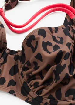 bonprix Große Cups D-F|Nachhaltigere Materialien|Bügel-Bikini mit Bindebändern (2-tlg.Set) beige/schwarz leo bedruckt