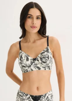 bonprix Große Cups D-H|Nachhaltigere Materialien|BH (3er Pack) naturbeige/schwarz geblümt+schwarz+granitgrau