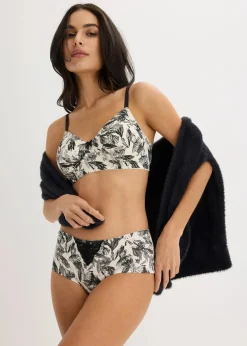 bonprix Große Cups D-H|Nachhaltigere Materialien|BH (3er Pack) naturbeige/schwarz geblümt+schwarz+granitgrau