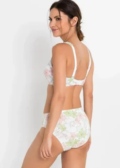 bonprix Wäsche·Baumwollunterwäsche|Wäsche·Große Cups D-H|BH mit Bügel aus Baumwolle (3er Pack) weiß geblümt + hellrosa + weiß