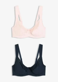 bonprix Große Cups D-H|Nachhaltigere Materialien|BH mit Bügel mit Bio-Baumwolle und Spitze (2er Pack) perlrosa + intensivblau