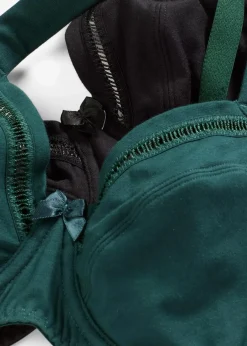 bonprix Wäsche·Baumwollunterwäsche|Wäsche·Große Cups D-H|BH mit Bügel mit Bio-Baumwolle (2er Pack) tiefgrün + schwarz