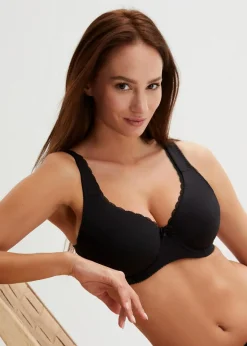 bonprix Große Cups D-H|Bhs|BH mit Bügel mit weicher Bio-Baumwolle (3er Pack) schwarz + cremerosa + mattsilber