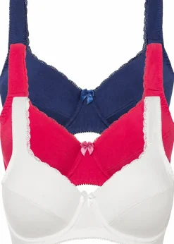 bonprix Große Cups D-H|Bhs|BH mit Bügel mit weicher Bio-Baumwolle (3er Pack) beerenrot + tiefseeblau + ecru