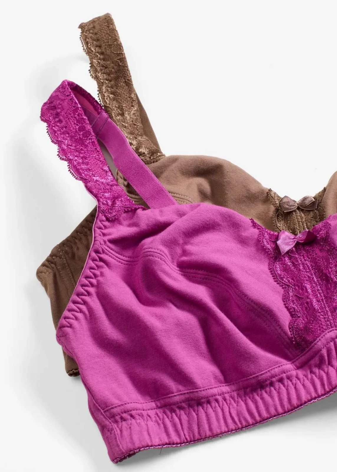 bonprix Bhs|Baumwollunterwäsche|BH ohne Bügel (2er Pack) dunkelfuchsia+lehmbraun