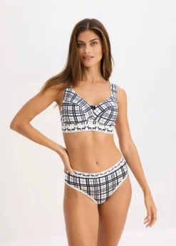 bonprix Große Cups D-H|Bhs|BH ohne Bügel mit Baumwolle (2er Pack) intensivblau/wollweiß kariert+intensivblau