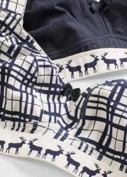 bonprix Große Cups D-H|Bhs|BH ohne Bügel mit Baumwolle (2er Pack) intensivblau/wollweiß kariert+intensivblau