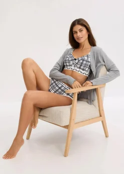 bonprix Große Cups D-H|Bhs|BH ohne Bügel mit Baumwolle (2er Pack) intensivblau/wollweiß kariert+intensivblau