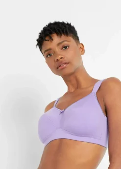 bonprix Große Cups D-H|Bhs|BH ohne Bügel mit Baumwolle (3er Pack) helllila + schwarz + mitternachtsblau