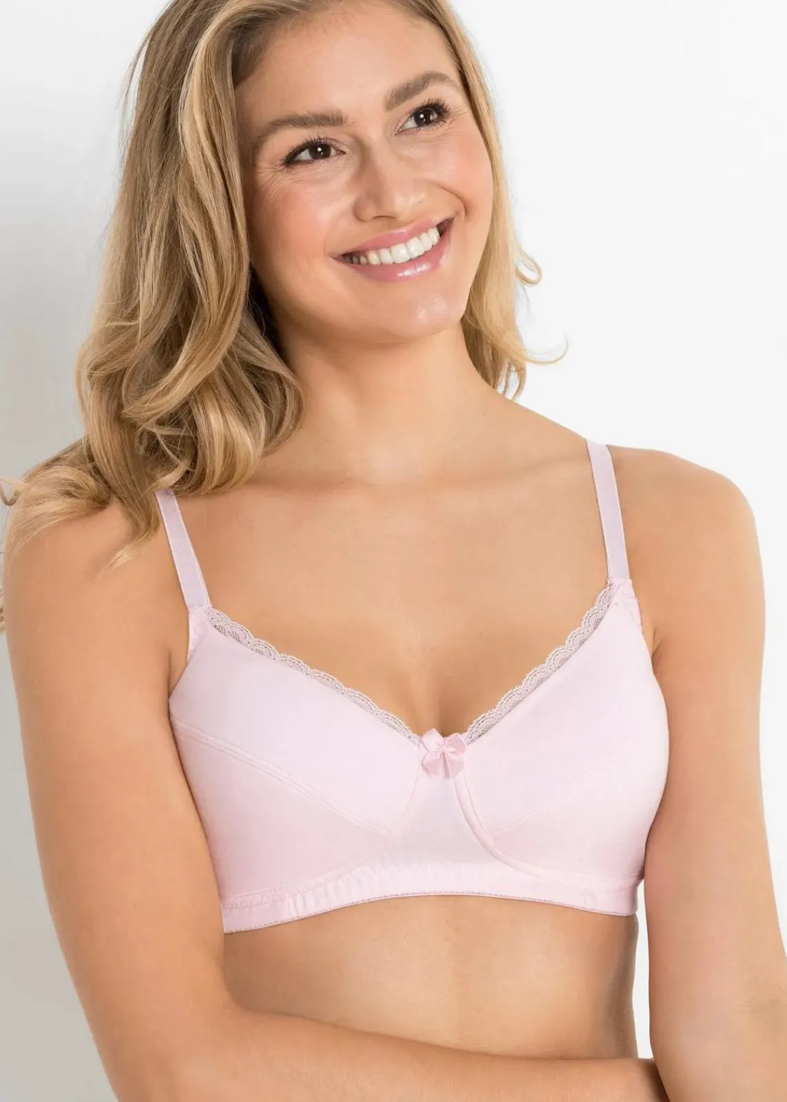 bonprix Große Cups D-H|Bhs|BH ohne Bügel mit Baumwolle (3er Pack) hellrosa + dunkelblau + ecru