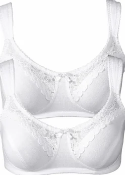 bonprix Große Cups D-H|Nachhaltigere Materialien|BH ohne Bügel mit Bio-Baumwolle (2er Pack) weiß