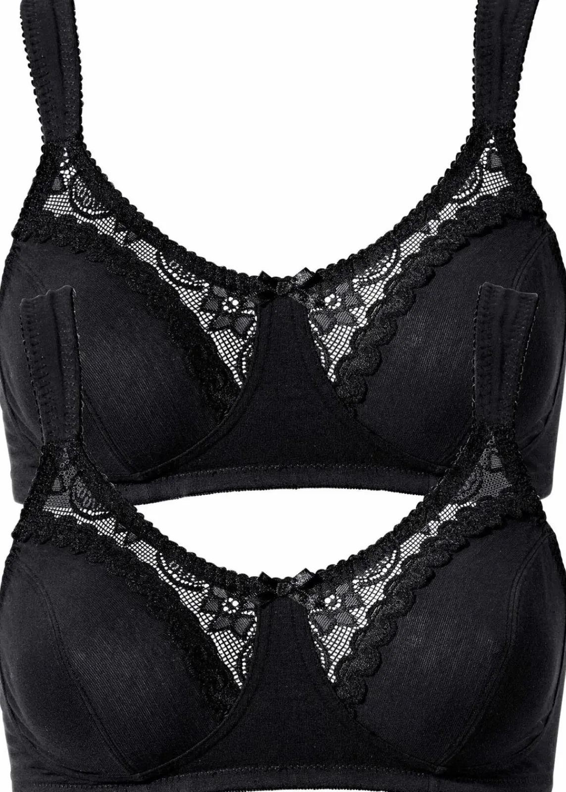 bonprix Große Cups D-H|Nachhaltigere Materialien|BH ohne Bügel mit Bio-Baumwolle (2er Pack) schwarz