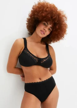 bonprix Große Cups D-H|Nachhaltigere Materialien|BH ohne Bügel mit Bio-Baumwolle (2er Pack) schwarz