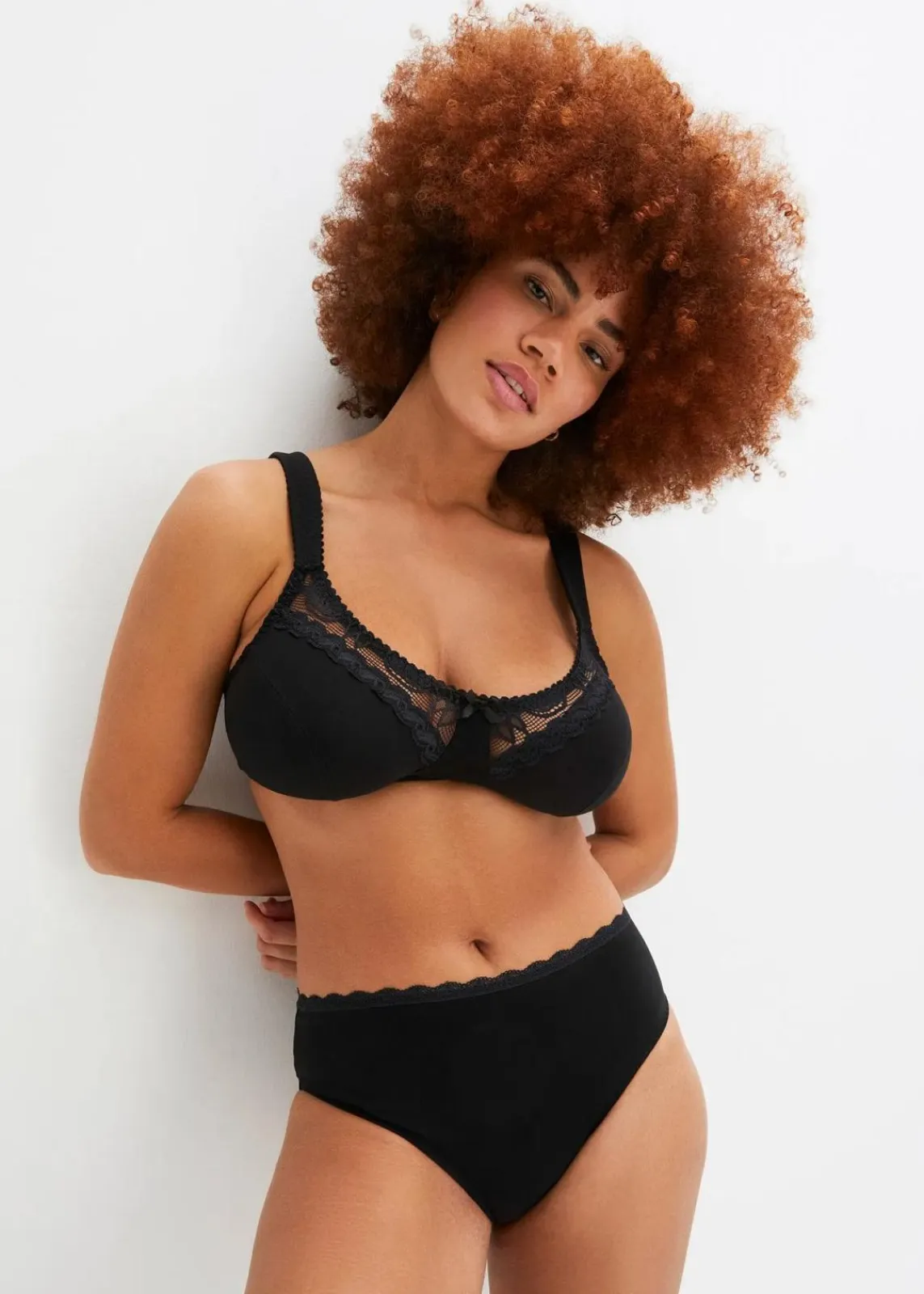 bonprix Große Cups D-H|Nachhaltigere Materialien|BH ohne Bügel mit Bio-Baumwolle (2er Pack) schwarz