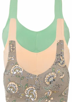 bonprix Wäsche·Baumwollunterwäsche|Wäsche·Große Cups D-H|BH ohne Bügel mit Bio-Baumwolle (3er Pack) taupe paisley + cremeapricot + mint