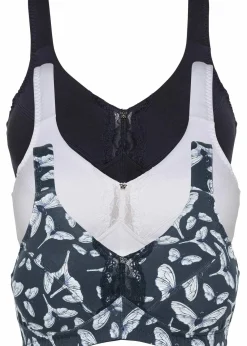 bonprix Große Cups D-H|Bhs|BH ohne Bügel mit Bio-Baumwolle (3er Pack) dunkelblau bedruckt + dunkelblau + weiß