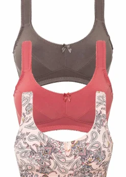 bonprix Große Cups D-H|Nachhaltigere Materialien|BH ohne Bügel mit Bio-Baumwolle (3er Pack) pfirsich paisley + rhabarber + mittelbraun