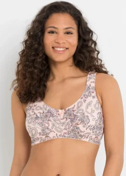 bonprix Große Cups D-H|Nachhaltigere Materialien|BH ohne Bügel mit Bio-Baumwolle (3er Pack) pfirsich paisley + rhabarber + mittelbraun