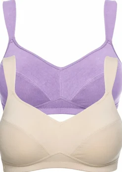 bonprix Große Cups D-H|Nachhaltigere Materialien|BH ohne Bügel mit Bio-Baumwolle (2er Pack) flieder + sandbeige